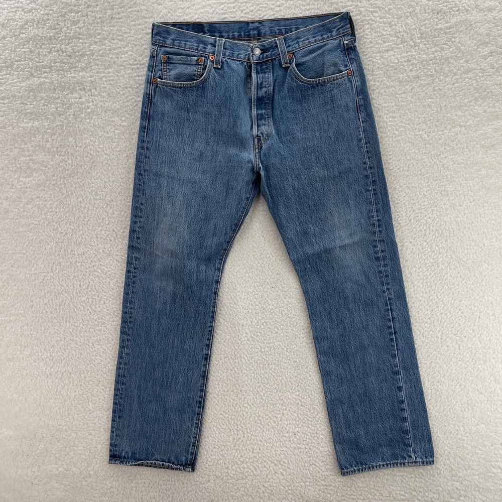 Levis Jeans Mens 33x30 Blue 501 Original Straight Button Fly Medium Wash Denim